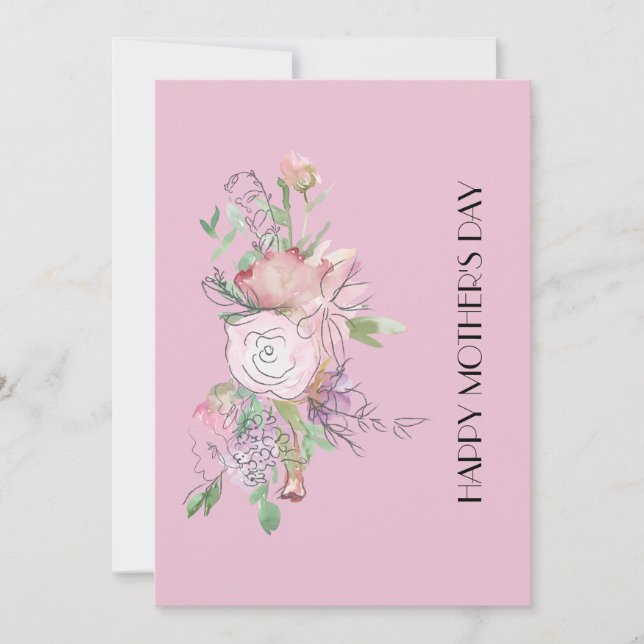 Vacker akvarell blomma Glad mors dag-kort Julkort (Framsida)