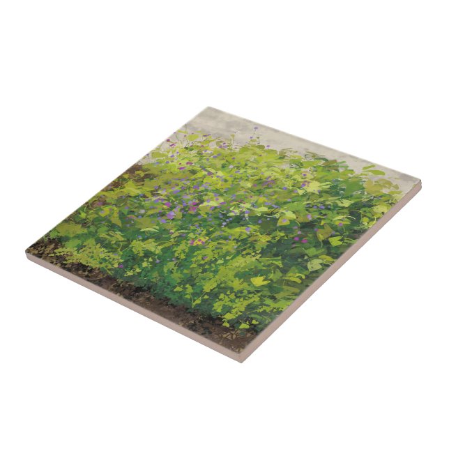 Vacker akvarell blommande buske grafisk konst måln kakelplatta (Sidan)