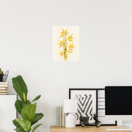 VACKER AKVARELL BOTANISK GULD BAMBU KONST POSTER
