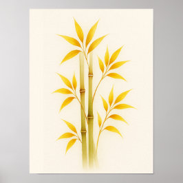 VACKER AKVARELL BOTANISK GULD BAMBU KONST POSTER