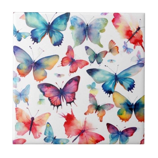Vacker akvarell fjäril regnbåge mönster kakelplatta (Framsidan)