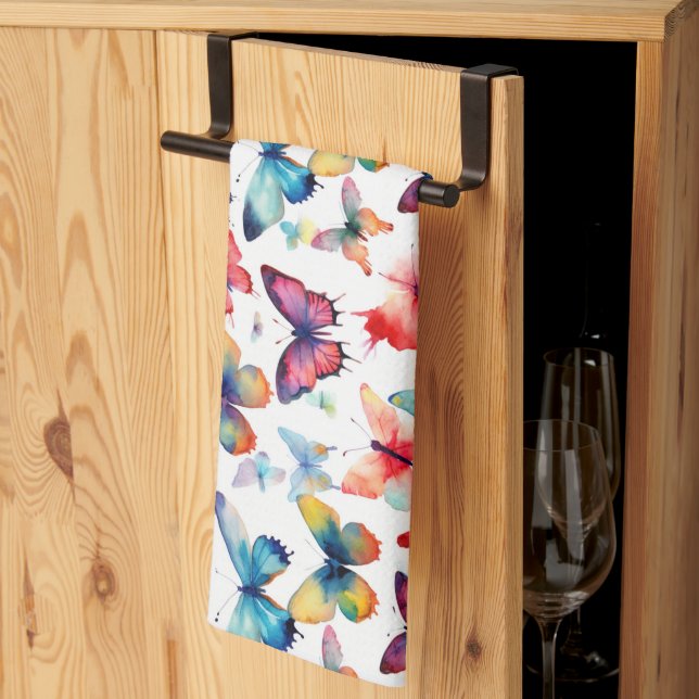 Vacker akvarell fjäril regnbågsmönster kökshandduk (Thirds Fold)