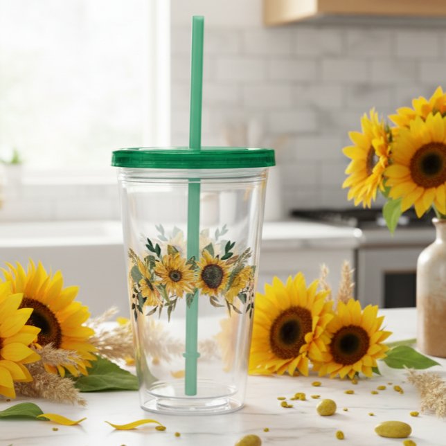 Vacker akvarell gul solros blomster take away mugg (Skapare uppladdad)