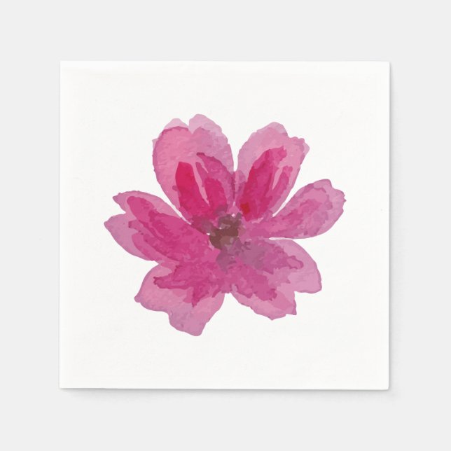 Vacker akvarell handmålad ljusröd blomma pappersservett (Framsidan)