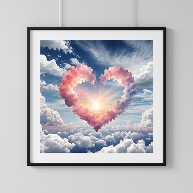 Vacker akvarell himmel med hjärta och moln  poster (Beautiful Watercolor Heaven with Heart and Clouds Poster)