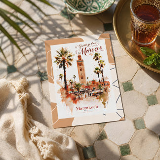 Vacker akvarell Marrakech Röd Medina Vykort