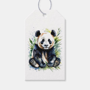 Vacker akvarell Panda Björn Presentetikett