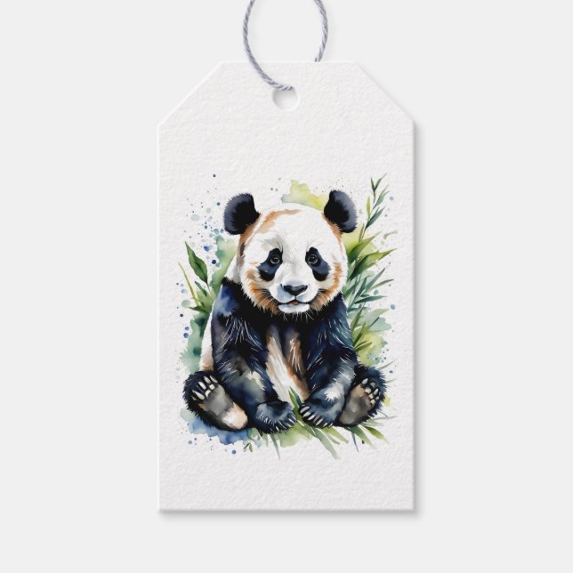 Vacker akvarell Panda Björn  Presentetikett (Framsidan)