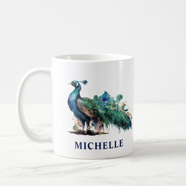 Vacker akvarell Personlig påfågel  Kaffemugg (Vänster)