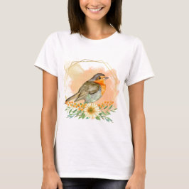 Vacker akvarell Robin och vilda blommor  T Shirt
