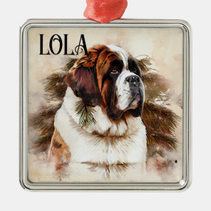 VACKER AKVARELL ST BERNARD HUND ANSIKTE JULGRANSPRYDNAD METALL