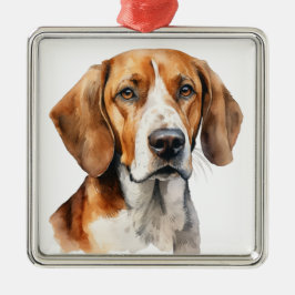 VACKER AKVARELL TRE FÄRGAD FOXHOUND HUND JULGRANSPRYDNAD METALL