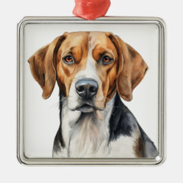 VACKER AKVARELL TRE FÄRGAD FOXHOUND HUND JULGRANSPRYDNAD METALL