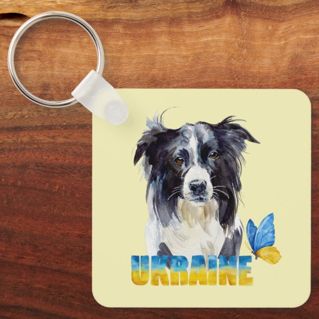 Vacker akvarell Ukraina Hund och Fjäril  Nyckelring (Framsida)