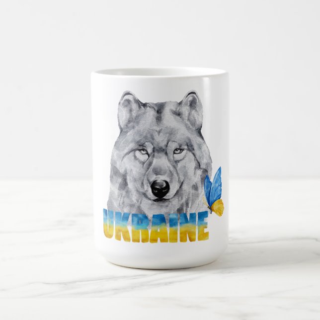 Vacker akvarell Ukraina varg och fjäril  Kaffemugg (Center)