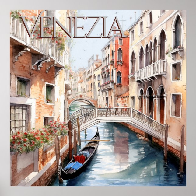 Vacker akvarell Venedig kanal resa Poster (Framsidan)