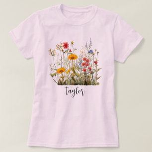 Vacker akvarell vildblomma botanisk trädgård t shirt