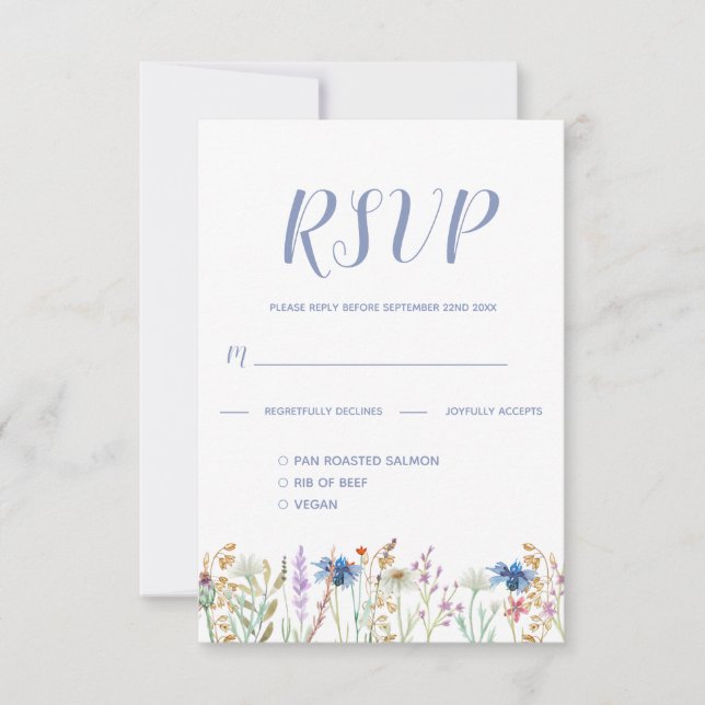 Vacker akvarell vildblomma bröllop RSVP  OSA Kort (Framsida)