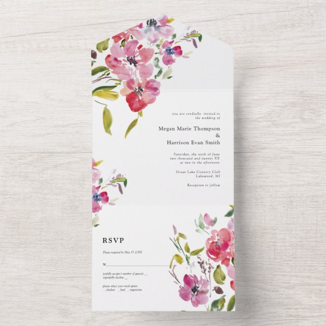 Vacker akvarell vildblomma bröllopsdesign (Insida)