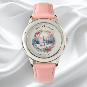 Vacker akvarell vintern snö scenery personifierad armbandsur