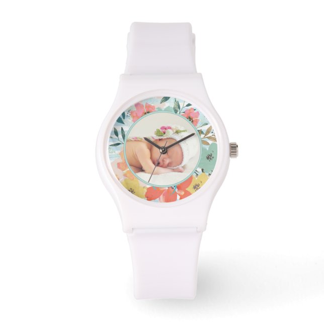 Vacker akvarellblomma anpassad bild armbandsur (Framsida)