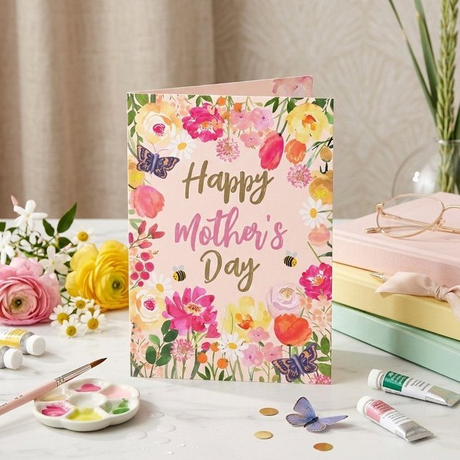 Vacker akvarellblomma trädgårdsfoto Mors dag Kort (Skapare uppladdad)