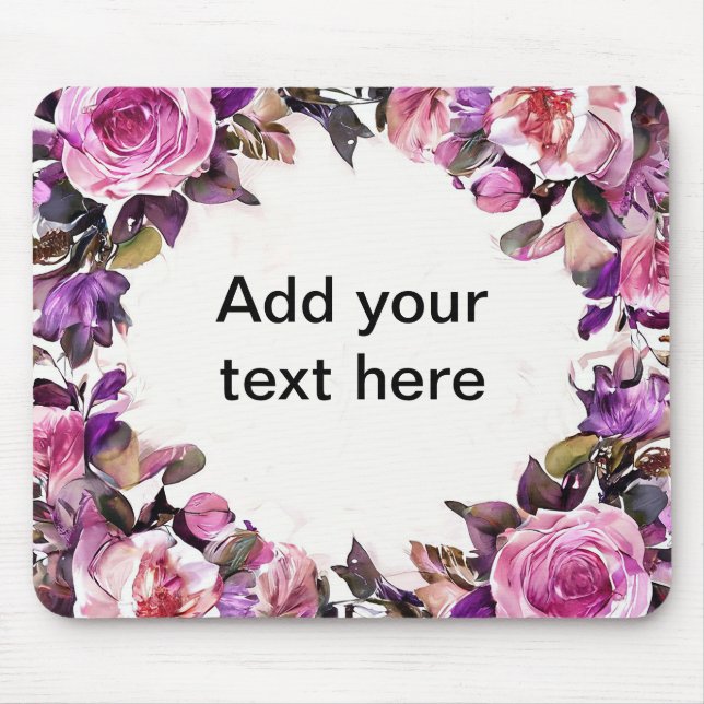 Vacker akvarellblommig kant musmatta (Framsidan)