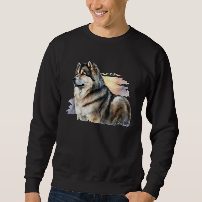 Vacker akvarellporträtt av Alaskan Malamute Lång Ärmad Tröja (Framsida)