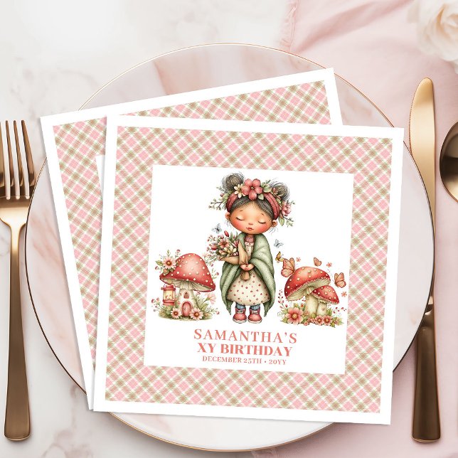 Vacker Älv Rosa Rodnad Blommig Födelsedagsfirande Pappersservett (Lovely Fairy Pink Blush Floral Birthday Celebration Napkins)