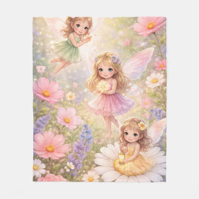 Vacker älva och blommor  fleecefilt (Framsidan)
