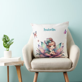 Vacker älva som sitter inuti blomma kudde