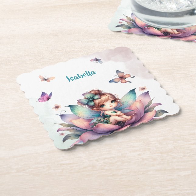 Vacker älva som sitter inuti blomma underlägg papper (Vinklad)
