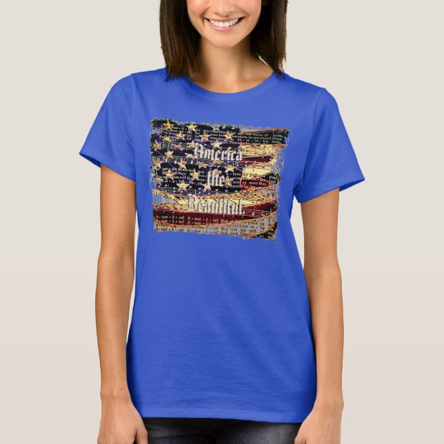 Vacker Amerika, blå, patriotiska kvinnors T-Shirt (Framsida)