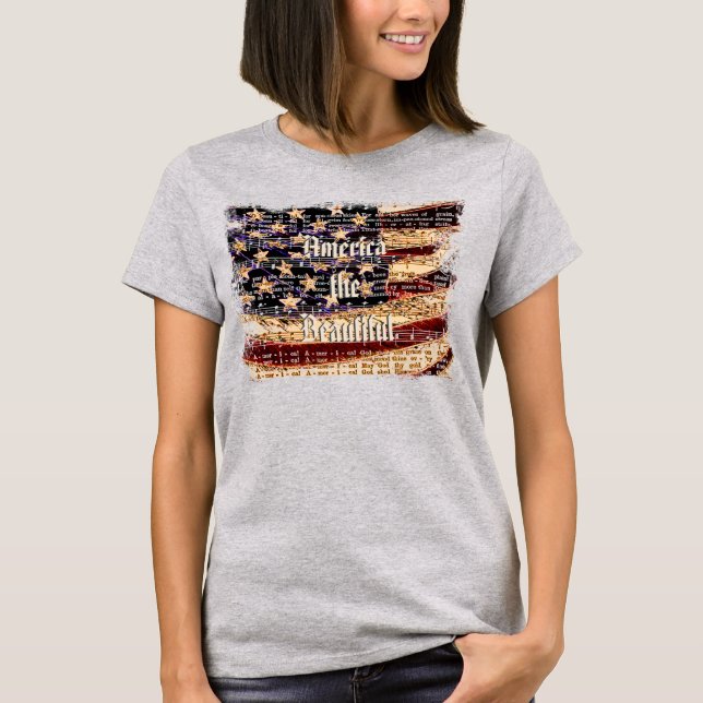 Vacker Amerika, Grå, Patriotisk Dam-T-Shirt T Shirt (Framsida)