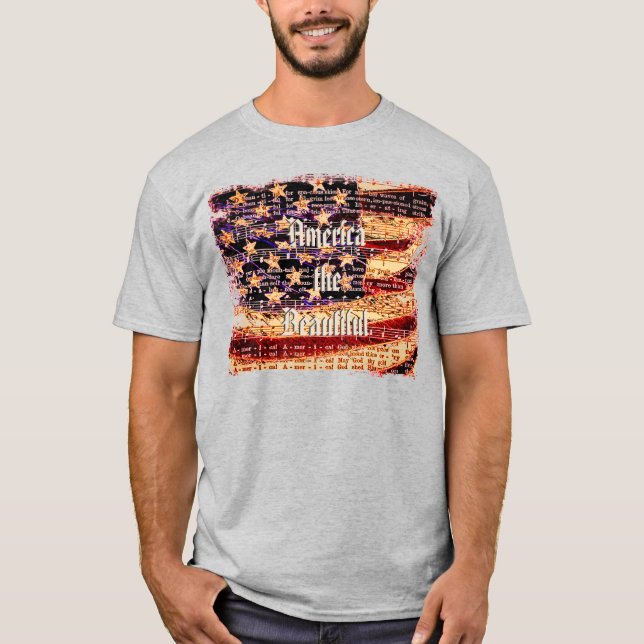 Vacker Amerika, Grå, Patriotisk herr-T-shirt T Shirt (Framsida)