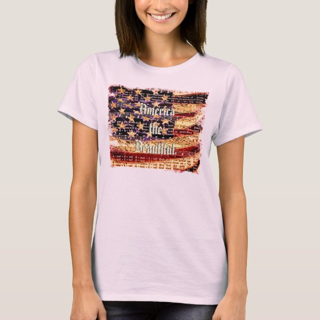 Vacker Amerika, Rosa, Patriotisk Dam-T-Shirt T Shirt (Framsida)