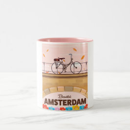 Vacker Amsterdam cykelresor affisch. Två-Tonad Mugg