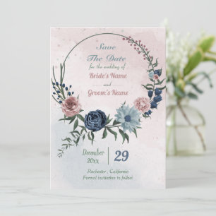 vacker andedräkt av blått blommigt i rosa spara datumet