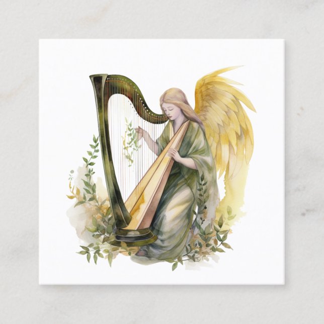 Vacker Angel spelar Harp Watercolor Fyrkantigt Visitkort (Framsida)