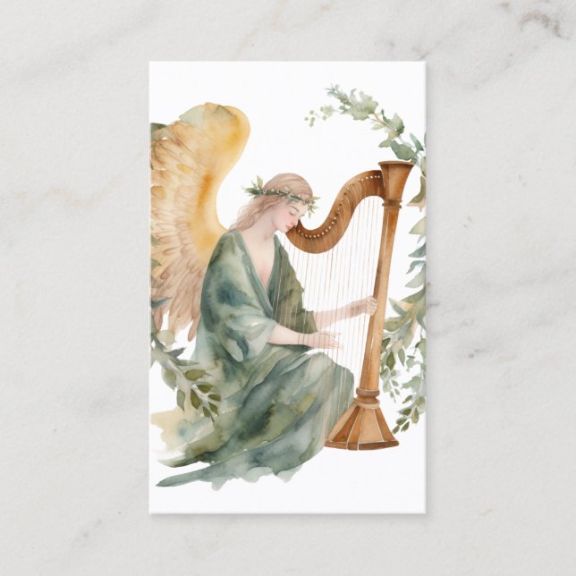 Vacker Angel spelar Harp Watercolor Visitkort (Framsida)