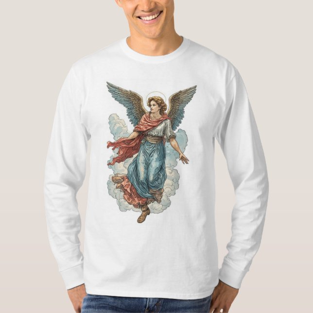 Vacker ängels t-shirt för män, kristen, långärmad (Framsida)