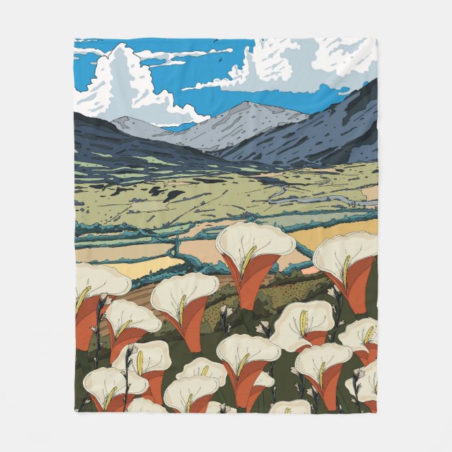 Vacker ängslandskap med vilda blommor fleecefilt (Framsidan)