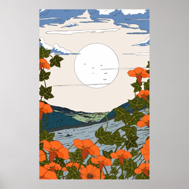 Vacker ängslandskap med vilda blommor poster (Framsidan)