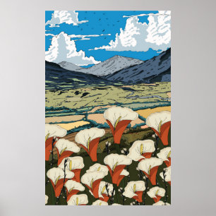 Vacker ängslandskap med vilda blommor poster