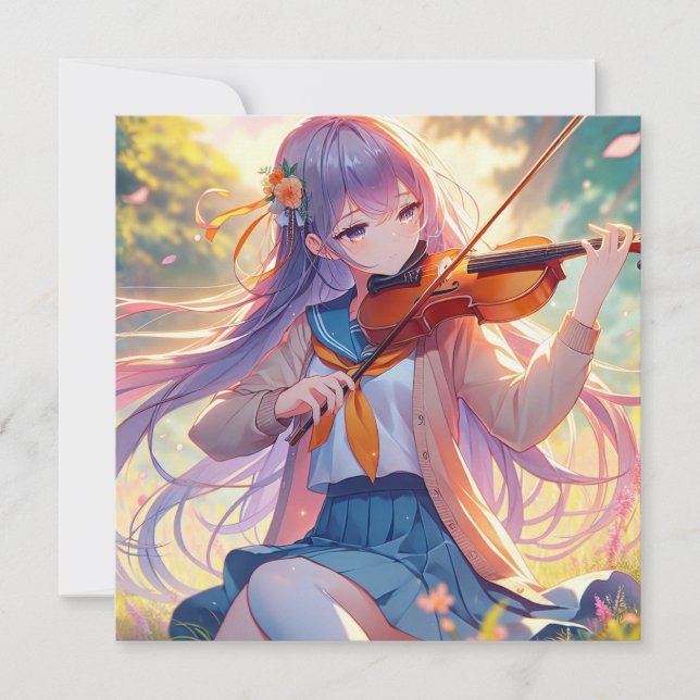 Vacker Anime Girl spelar violin (Framsida)