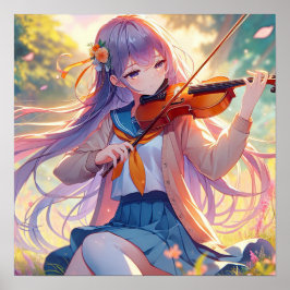 Vacker Anime Girl spelar violin Poster