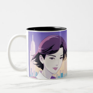 Vacker Anime Woman New York City Stil Två-Tonad Mugg