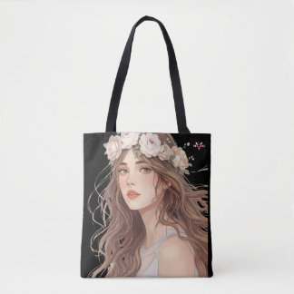 Vacker animeflicka med blommotiv – Mjuk pastell es Tygkasse