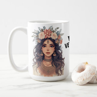 Vacker animeflicka med blommotiv – Mjuk pastelllju Kaffemugg