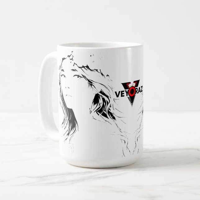 Vacker animeflicka med blommotiv – Mjuk pastelllju Kaffemugg (Framsida vänster)